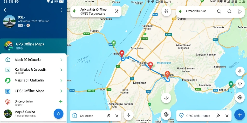 Antarmuka aplikasi 9SL menampilkan peta GPS Offline yang lengkap.