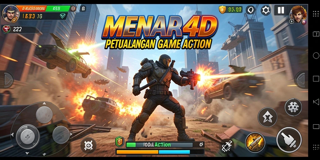 Antarmuka MENARA4D yang menampilkan pertarungan seru dan grafis menarik.