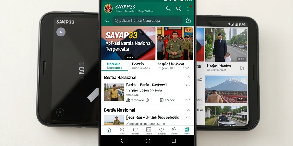 Antarmuka aplikasi SAYAP33 yang menampilkan berita nasional terkini.